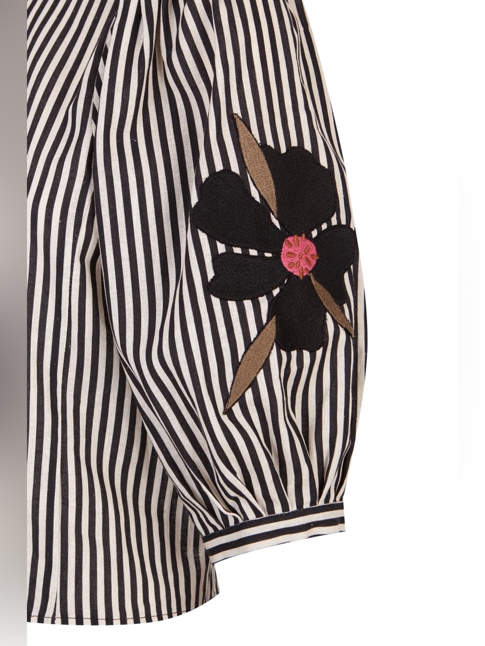 Byan Cotton Linen Embroidered Striped Cinder Blouse Nwt — image 6 of 8